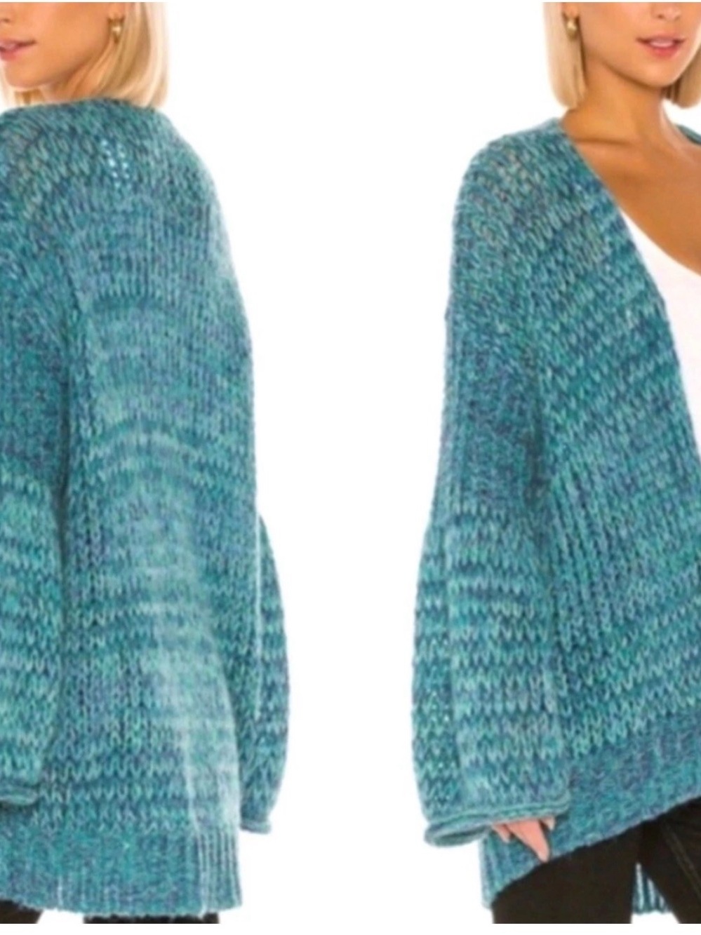 Free People Teal Marled Chunky Open Cardigan - Picture 1 of 11